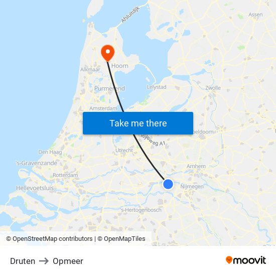 Druten to Opmeer map