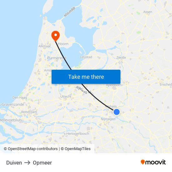 Duiven to Opmeer map