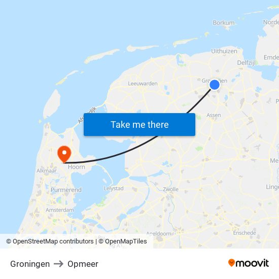 Groningen to Opmeer map