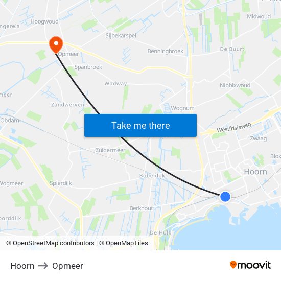 Hoorn to Opmeer map