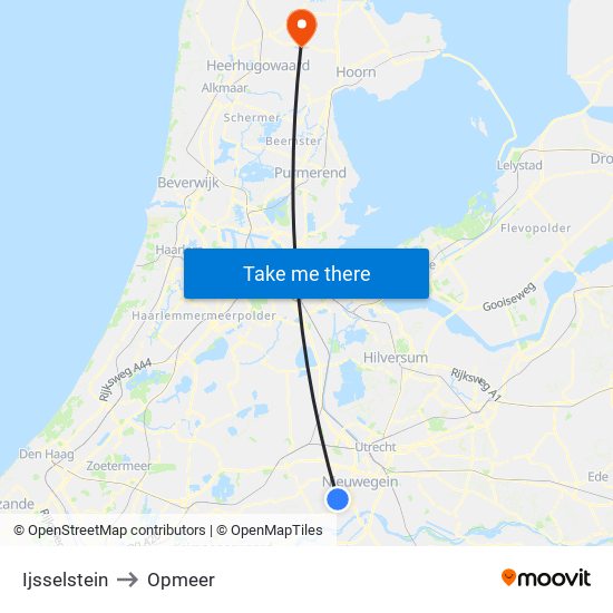 Ijsselstein to Opmeer map