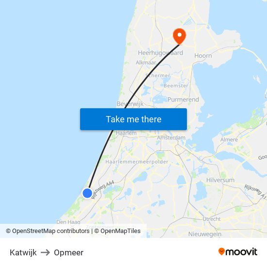 Katwijk to Opmeer map