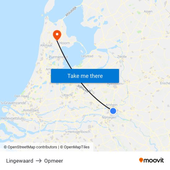 Lingewaard to Opmeer map