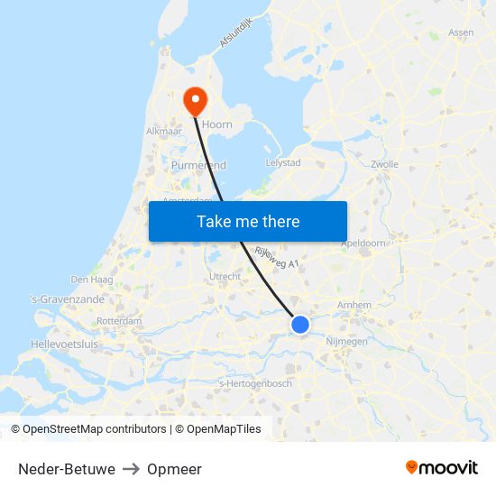 Neder-Betuwe to Opmeer map