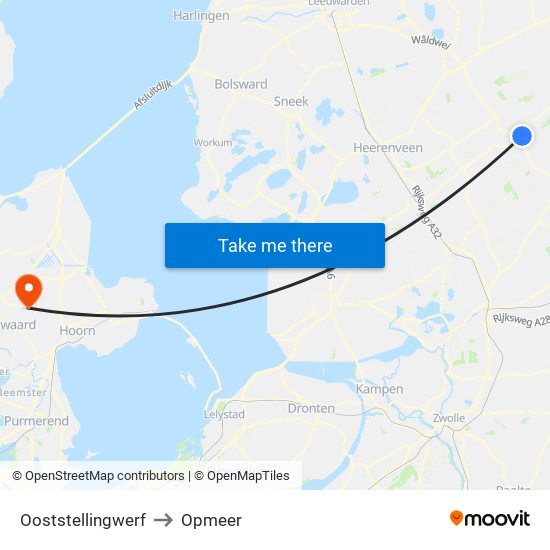 Ooststellingwerf to Opmeer map