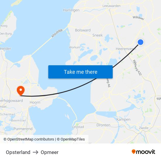 Opsterland to Opmeer map