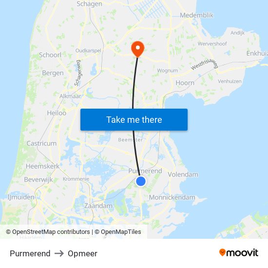 Purmerend to Opmeer map