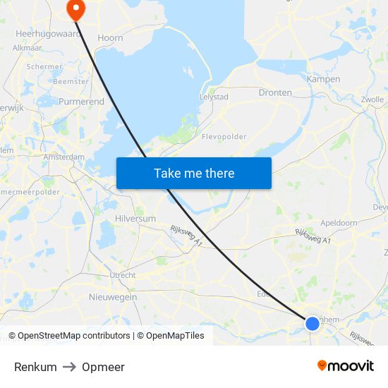 Renkum to Opmeer map