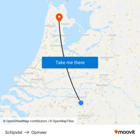 Schijndel to Opmeer map