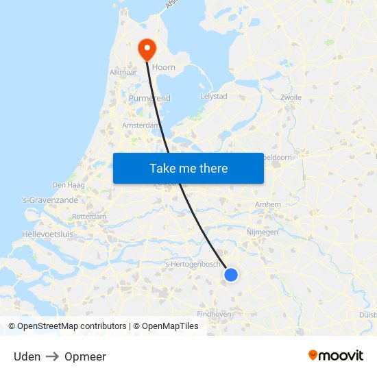 Uden to Opmeer map