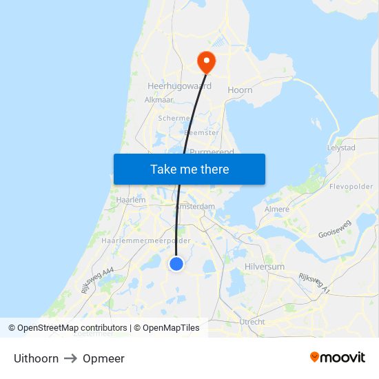 Uithoorn to Opmeer map