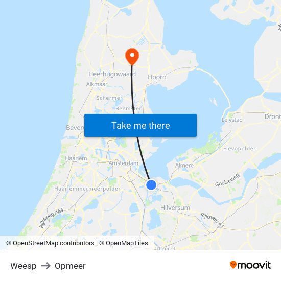 Weesp to Opmeer map