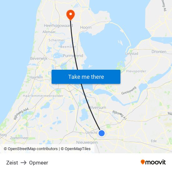 Zeist to Opmeer map