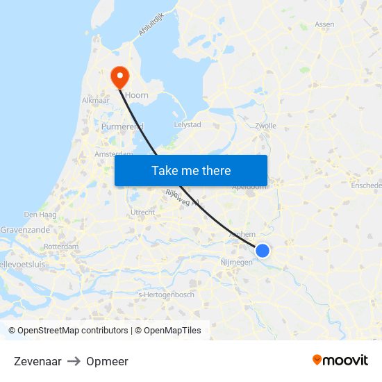 Zevenaar to Opmeer map