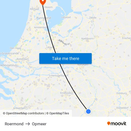 Roermond to Opmeer map