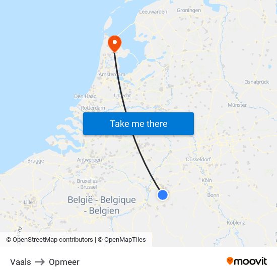 Vaals to Opmeer map