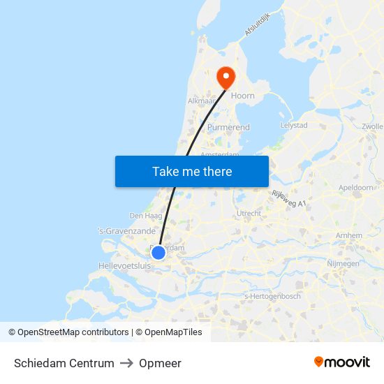 Schiedam Centrum to Opmeer map
