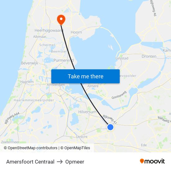 Amersfoort Centraal to Opmeer map