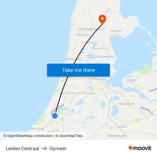 Leiden Centraal to Opmeer map