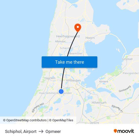 Schiphol, Airport to Opmeer map