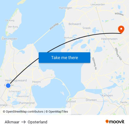 Alkmaar to Opsterland map