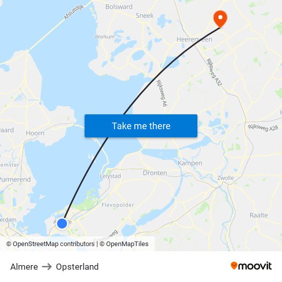 Almere to Opsterland map