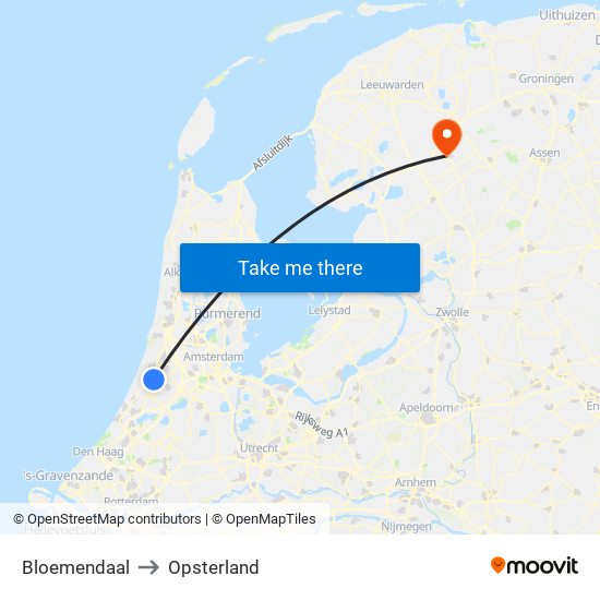 Bloemendaal to Opsterland map