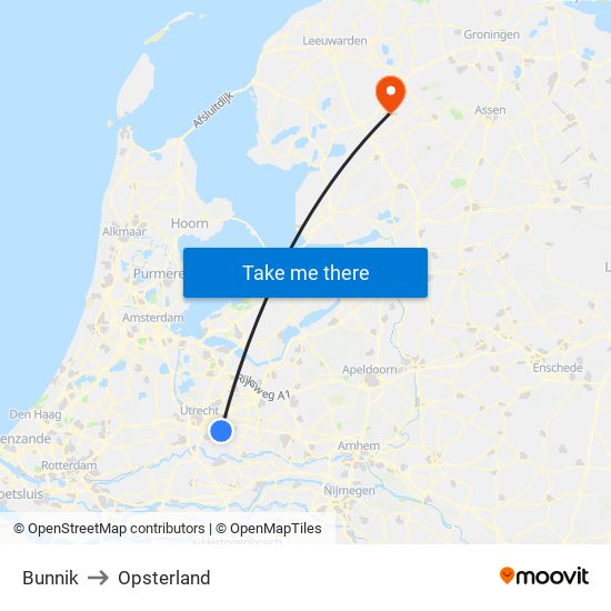 Bunnik to Opsterland map