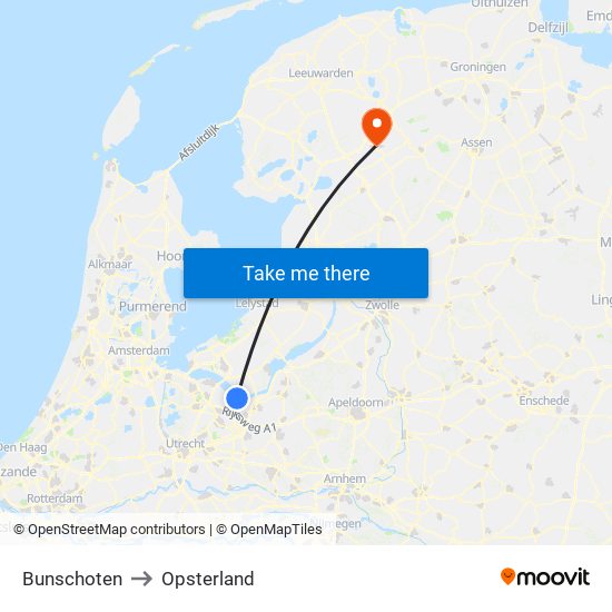 Bunschoten to Opsterland map