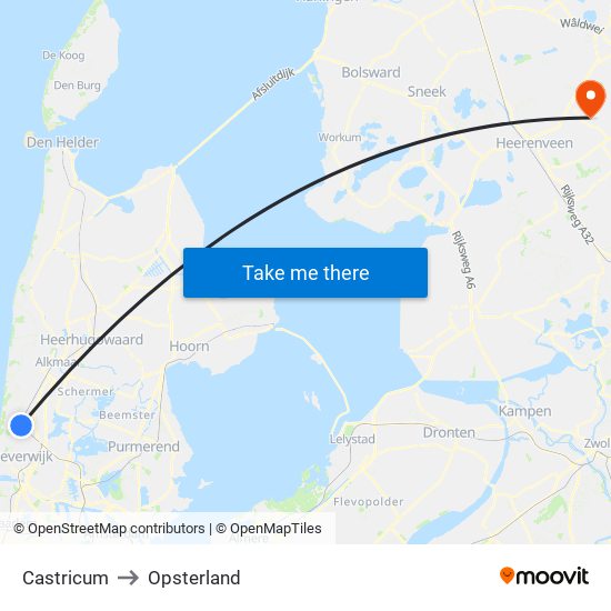 Castricum to Opsterland map