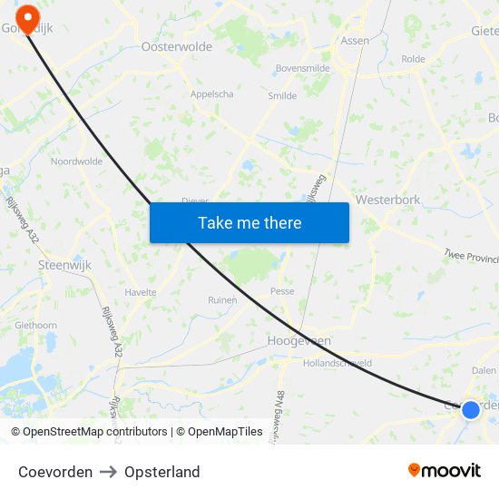 Coevorden to Opsterland map