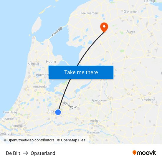 De Bilt to Opsterland map