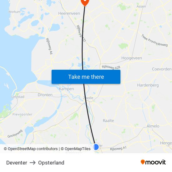 Deventer to Opsterland map