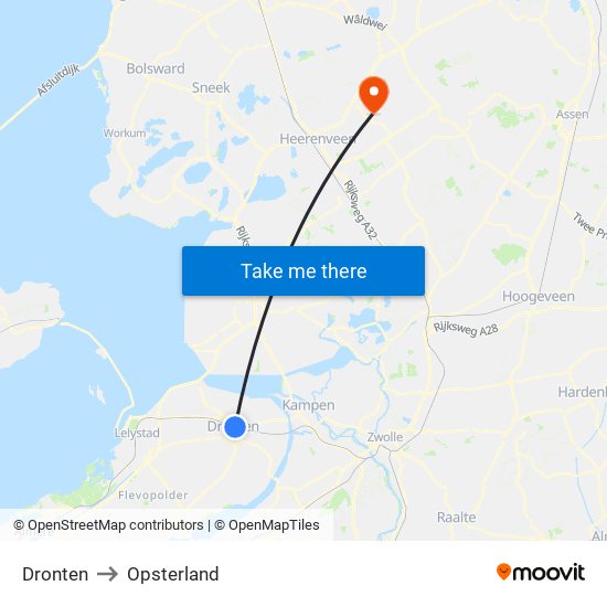 Dronten to Opsterland map