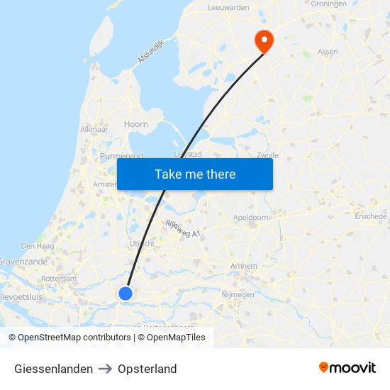 Giessenlanden to Opsterland map
