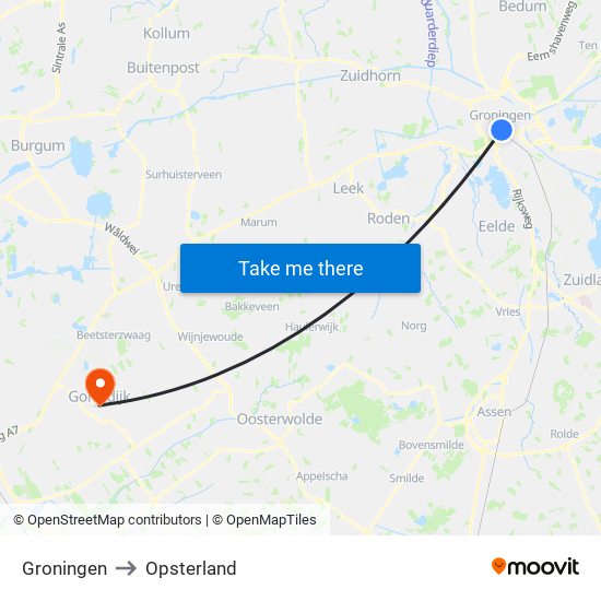 Groningen to Opsterland map