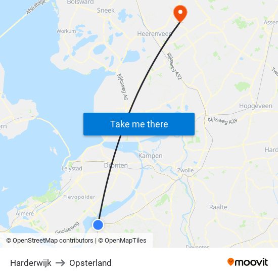 Harderwijk to Opsterland map