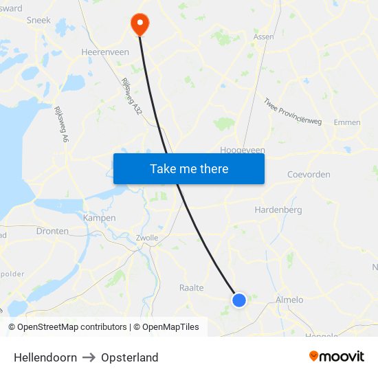 Hellendoorn to Opsterland map