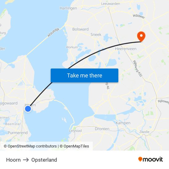 Hoorn to Opsterland map
