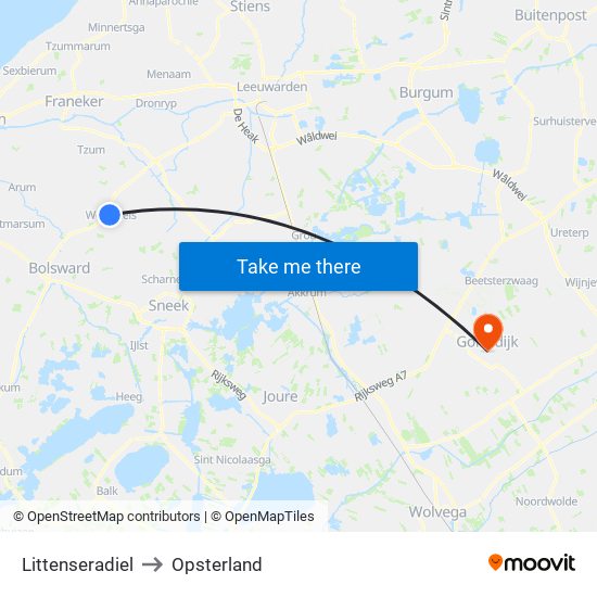 Littenseradiel to Opsterland map