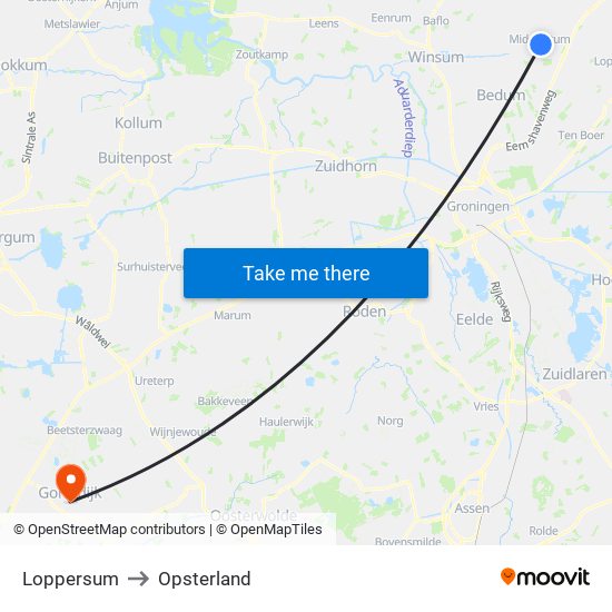 Loppersum to Opsterland map