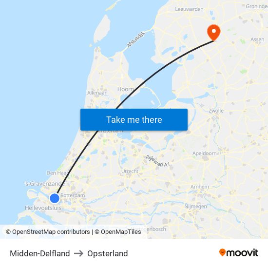 Midden-Delfland to Opsterland map