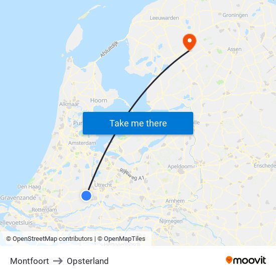 Montfoort to Opsterland map