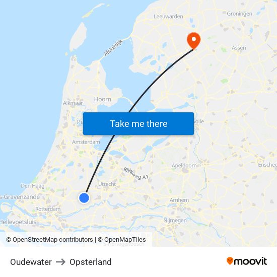 Oudewater to Opsterland map