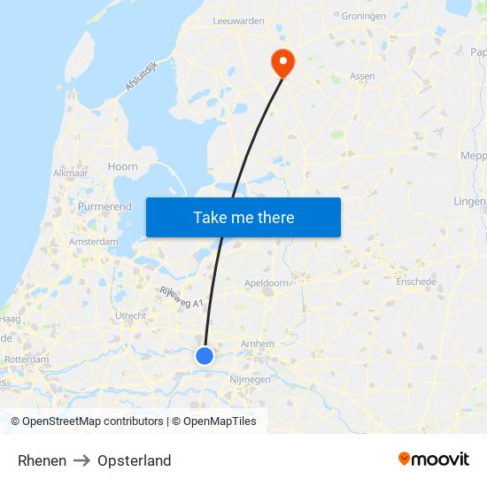 Rhenen to Opsterland map