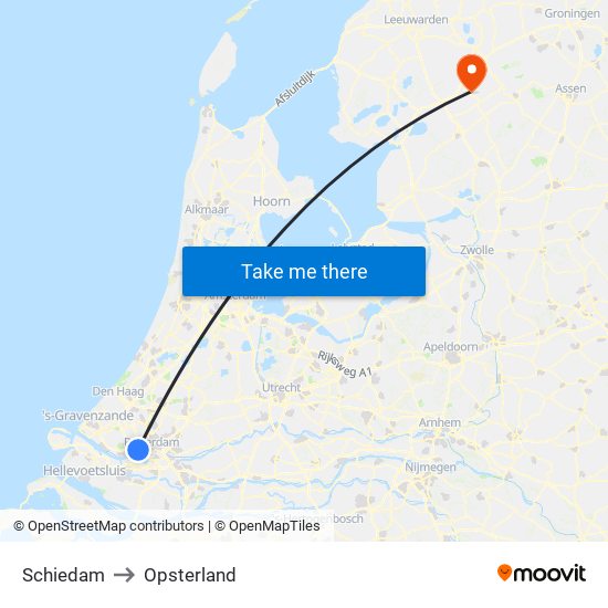 Schiedam to Opsterland map