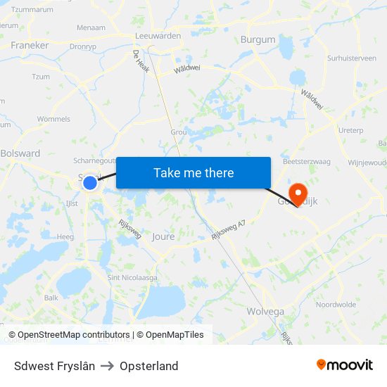 Sdwest Fryslân to Opsterland map