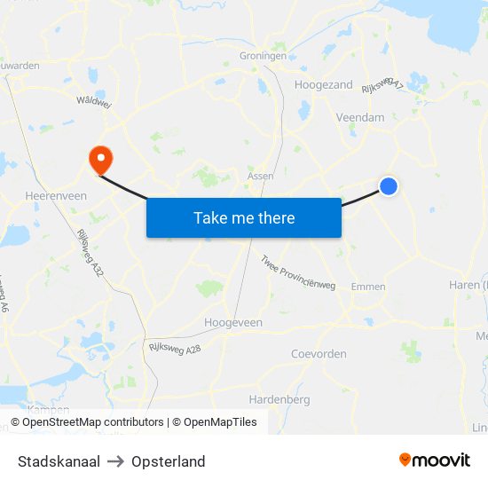 Stadskanaal to Opsterland map