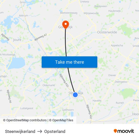 Steenwijkerland to Opsterland map