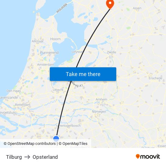 Tilburg to Opsterland map